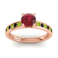 Ruby Ring In 14K Rose Gold With Peridot And Black Onyx Asada-Pave Round Classic Ring
