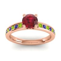 Lab Ruby Ring In 18K Rose Gold With Peridot And Blue Sapphire Asada-Pave Round Classic Ring