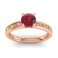 Ruby Ring In 14K Rose Gold With Pink Tourmaline And Peridot Asada-Pave Round Classic Ring