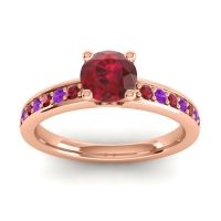 Ruby Ring In 18K Rose Gold With Amethyst Asada-Pave Round Classic Ring