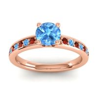 Swiss Blue Topaz Ring In 18K Rose Gold With Garnet Asada-Pave Round Classic Ring