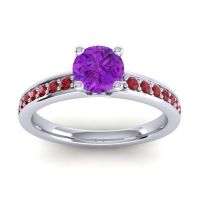Amethyst Ring In 14k White Gold With Ruby Asada-Pave Round Classic Ring
