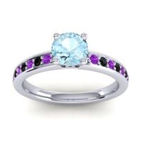 Aquamarine Ring In 18k White Gold With Amethyst And Black Onyx Asada-Pave Round Classic Ring