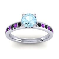 Aquamarine Ring In Platinum With Black Onyx And Amethyst Asada-Pave Round Classic Ring