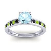 Aquamarine Ring In 14k White Gold With Black Onyx And Peridot Asada-Pave Round Classic Ring