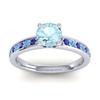 Aquamarine Ring In 14k White Gold With Blue Sapphire And Swiss Blue Topaz Asada-Pave Round Classic Ring