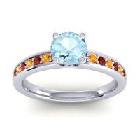 Aquamarine Ring In 14k White Gold With Citrine And Garnet Asada-Pave Round Classic Ring