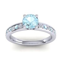 Aquamarine Ring In 18k White Gold With Diamond Asada-Pave Round Classic Ring