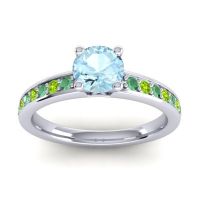 Aquamarine Ring In 14k White Gold With Emerald And Peridot Asada-Pave Round Classic Ring