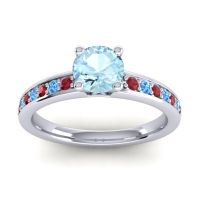 Aquamarine Ring In Platinum With Ruby And Swiss Blue Topaz Asada-Pave Round Classic Ring