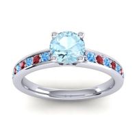 Aquamarine Ring In Platinum With Swiss Blue Topaz And Ruby Asada-Pave Round Classic Ring