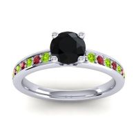 Black Onyx Ring In 18k White Gold With Peridot And Ruby Asada-Pave Round Classic Ring