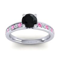 Black Onyx Ring In 18k White Gold With Pink Tourmaline And Lab Diamond Asada-Pave Round Classic Ring