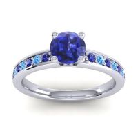 Lab Blue Sapphire Ring In 14k White Gold With Blue Sapphire And Swiss Blue Topaz Asada-Pave Round Classic Ring
