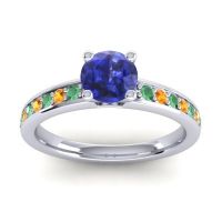 Blue Sapphire Ring In Platinum With Emerald And Citrine Asada-Pave Round Classic Ring