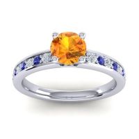 Citrine Ring In 18k White Gold With Lab Diamond And Blue Sapphire Asada-Pave Round Classic Ring