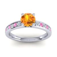 Citrine Ring In 14k White Gold With Diamond And Pink Tourmaline Asada-Pave Round Classic Ring