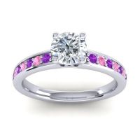 Lab Diamond Ring In 14k White Gold With Amethyst And Pink Tourmaline Asada-Pave Round Classic Ring