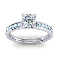 Lab Diamond Ring In 14k White Gold With Aquamarine Asada-Pave Round Classic Ring