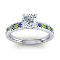 Lab Diamond Ring In 14k White Gold With Blue Sapphire And Peridot Asada-Pave Round Classic Ring