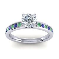 Lab Diamond Ring In Palladium With Emerald And Blue Sapphire Asada-Pave Round Classic Ring