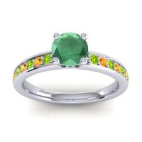 Emerald Ring In Palladium With Peridot And Citrine Asada-Pave Round Classic Ring