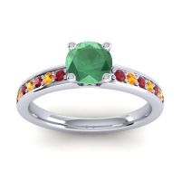 Emerald Ring In 14k White Gold With Ruby And Citrine Asada-Pave Round Classic Ring