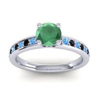 Lab Emerald Ring In 14k White Gold With Swiss Blue Topaz And Black Onyx Asada-Pave Round Classic Ring