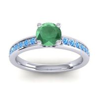 Emerald Ring In 14k White Gold With Swiss Blue Topaz Asada-Pave Round Classic Ring