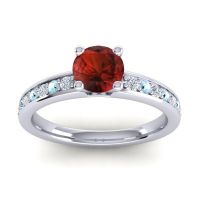 Garnet Ring In 18k White Gold With Lab Diamond And Aquamarine Asada-Pave Round Classic Ring