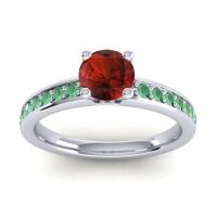 Garnet Ring In 14k White Gold With Emerald Asada-Pave Round Classic Ring