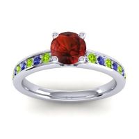 Garnet Ring In 18k White Gold With Peridot And Blue Sapphire Asada-Pave Round Classic Ring