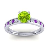 Peridot Ring In 18k White Gold With Lab Diamond And Amethyst Asada-Pave Round Classic Ring