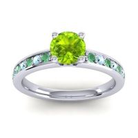 Peridot Ring In 14k White Gold With Emerald And Aquamarine Asada-Pave Round Classic Ring