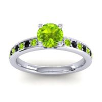 Peridot Ring In 18k White Gold With Black Onyx Asada-Pave Round Classic Ring