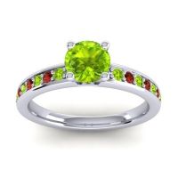 Peridot Ring In 18k White Gold With Garnet Asada-Pave Round Classic Ring