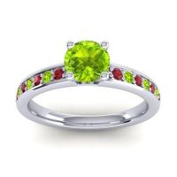 Peridot Ring In 18k White Gold With Ruby Asada-Pave Round Classic Ring