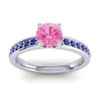 Pink Tourmaline Ring In Palladium With Blue Sapphire Asada-Pave Round Classic Ring