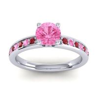 Pink Tourmaline Ring In Platinum With Ruby Asada-Pave Round Classic Ring