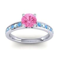 Pink Tourmaline Ring In Palladium With Swiss Blue Topaz And Aquamarine Asada-Pave Round Classic Ring