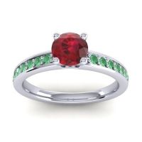 Lab Ruby Ring In Platinum With Emerald Asada-Pave Round Classic Ring