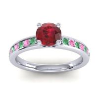 Ruby Ring In Platinum With Emerald And Pink Tourmaline Asada-Pave Round Classic Ring