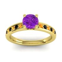 Amethyst Ring In 18k Yellow Gold With Citrine And Black Onyx Asada-Pave Round Classic Ring