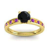 Black Onyx Ring In 18k Yellow Gold With Amethyst And Citrine Asada-Pave Round Classic Ring