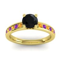 Black Onyx Ring In 18k Yellow Gold With Citrine And Amethyst Asada-Pave Round Classic Ring