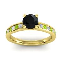 Black Onyx Ring In 18k Yellow Gold With Lab Diamond And Peridot Asada-Pave Round Classic Ring