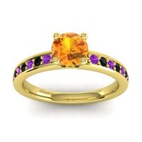Citrine Ring In 18k Yellow Gold With Amethyst And Black Onyx Asada-Pave Round Classic Ring