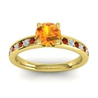 Citrine Engagement Ring In 18k Yellow Gold With Garnet And Diamond - Asada-Pave Round Classic Ring