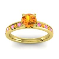 Citrine Ring In 18k Yellow Gold With Pink Tourmaline Asada-Pave Round Classic Ring