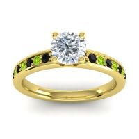 Lab Diamond Ring In 18k Yellow Gold With Black Onyx And Peridot Asada-Pave Round Classic Ring